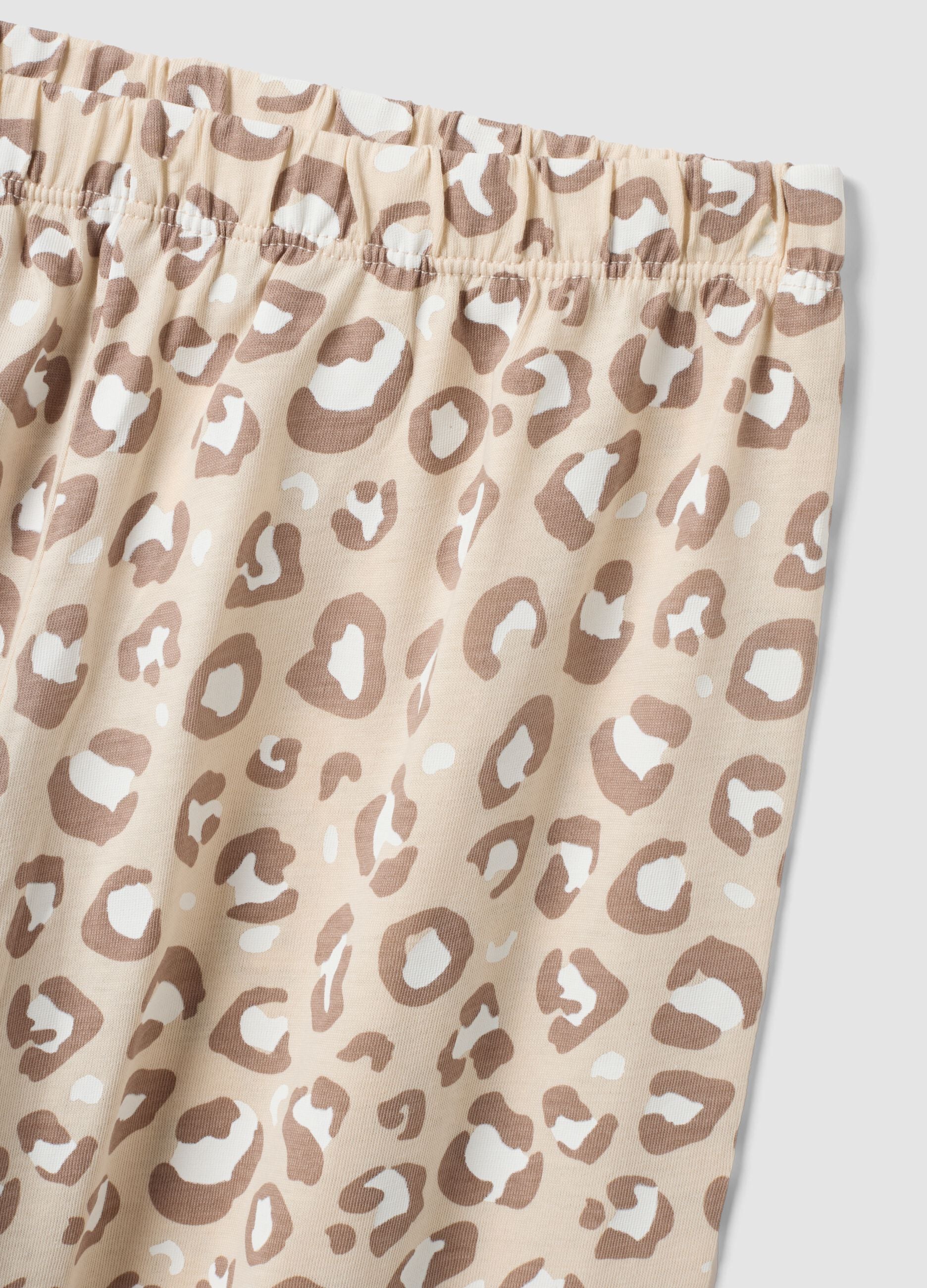Pigiama beige in cotone organico con stampa animalier per bambina e ragazza