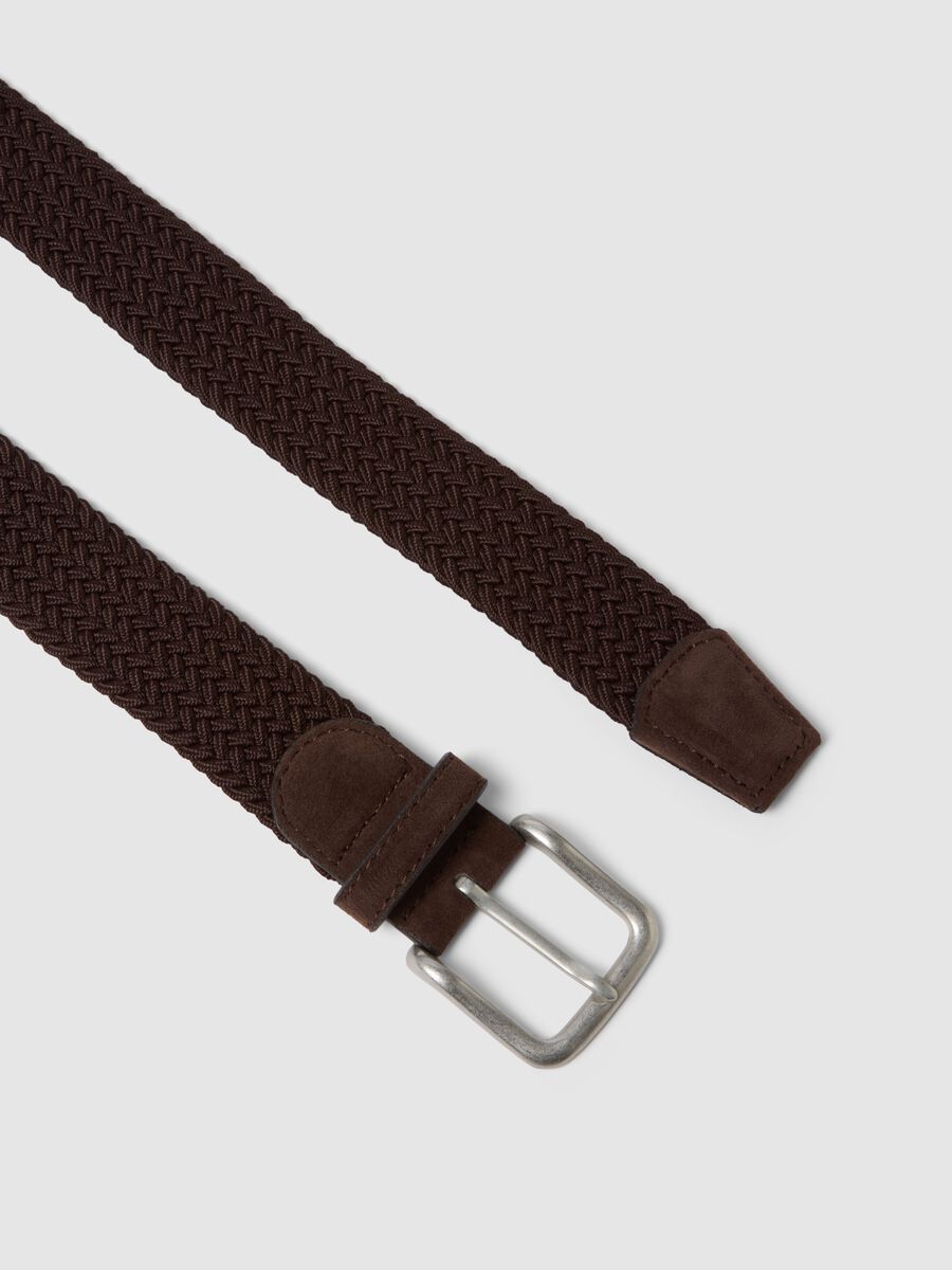 Brown woven belt with metal buckle_2
