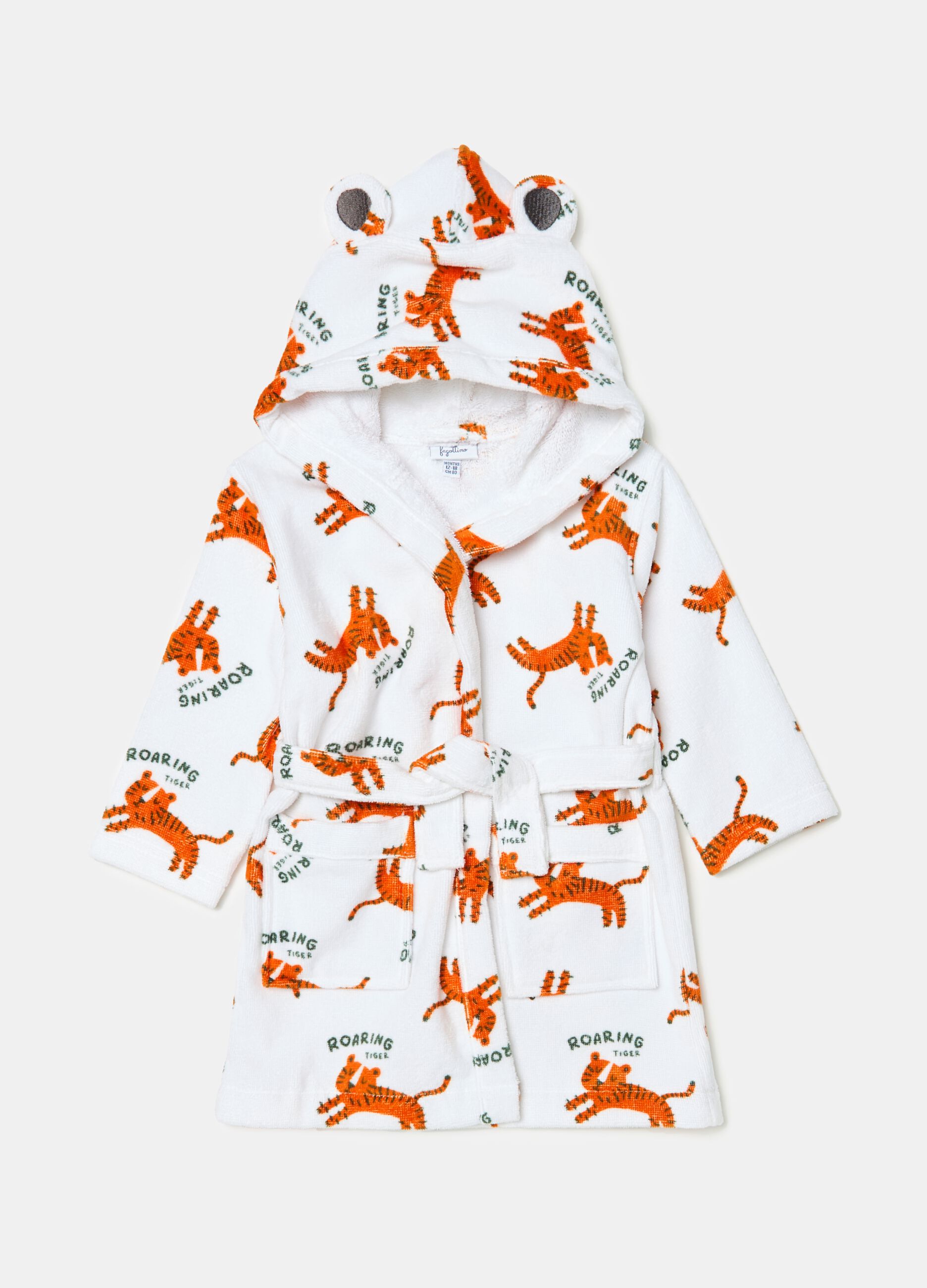 Organic cotton bathrobe with tiger print