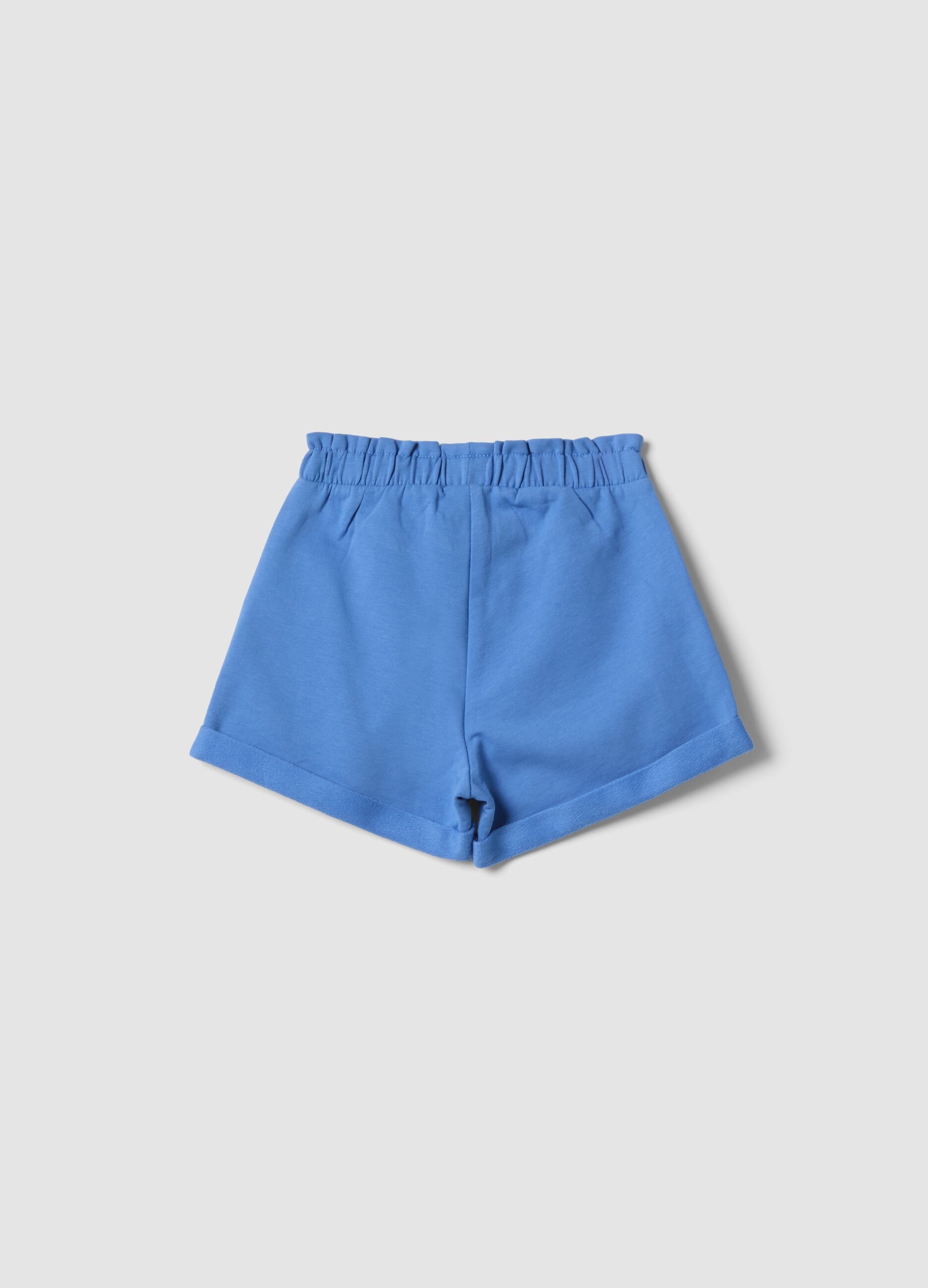 Girls&rsquo; stretch cotton blue shorts with bow