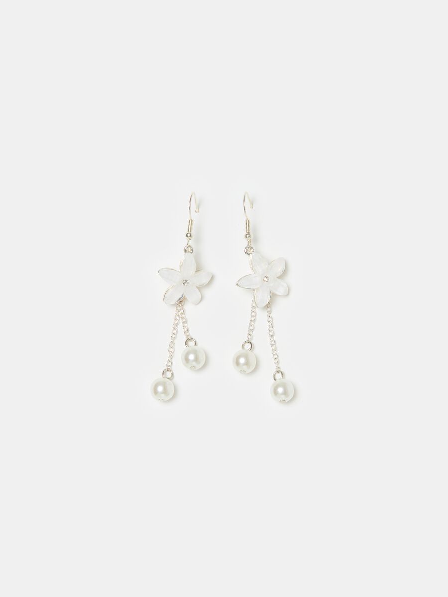 Pendant earrings with flower and pearls_0