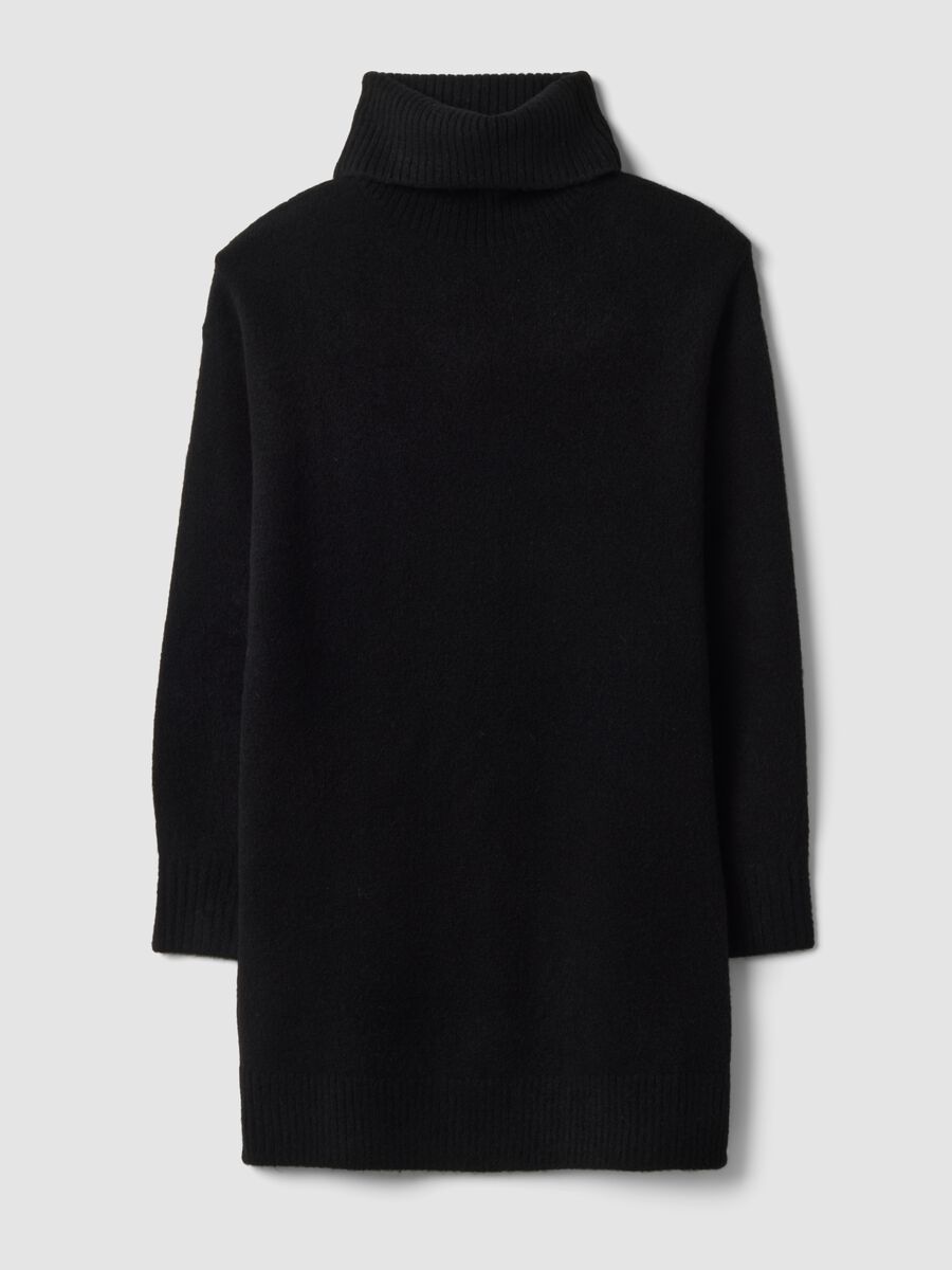 Black Stretch Wool Roll-Neck Dress_4
