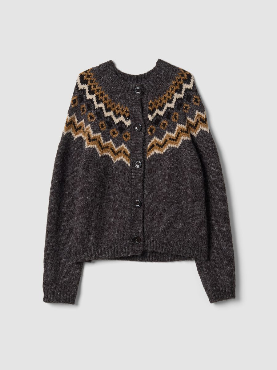 Cardigan grigio girocollo con fantasia jacquard_4