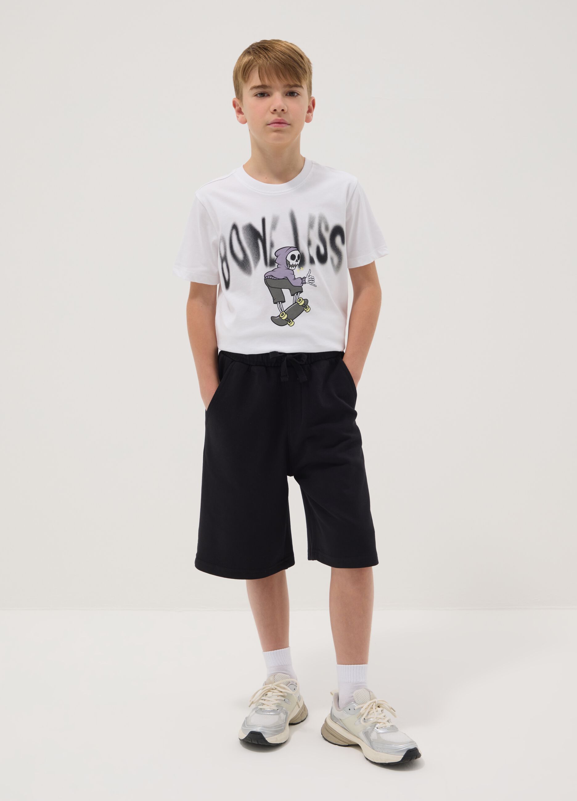 Boys' black pure cotton shorts, relaxed fit