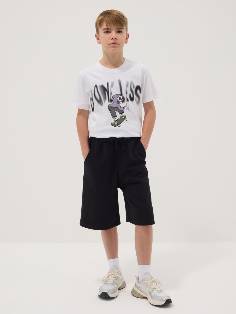 Schwarze Jungen-Shorts aus reinem Baumwolle, relaxed fit_0