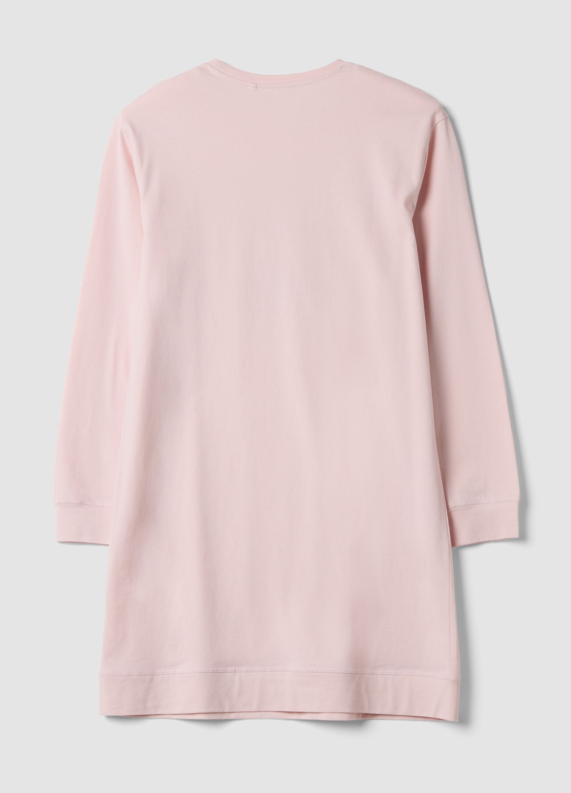 Camisa de noite rosa em algod&atilde;o org&acirc;nico com decote redondo