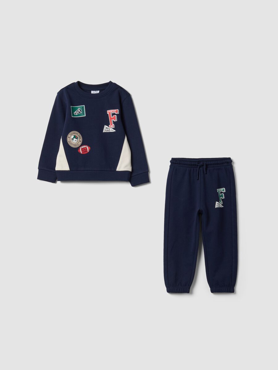 Conjunto de ch&aacute;ndal azul de algod&oacute;n puro con apliques deportivos para beb&eacute; ni&ntilde;o_0
