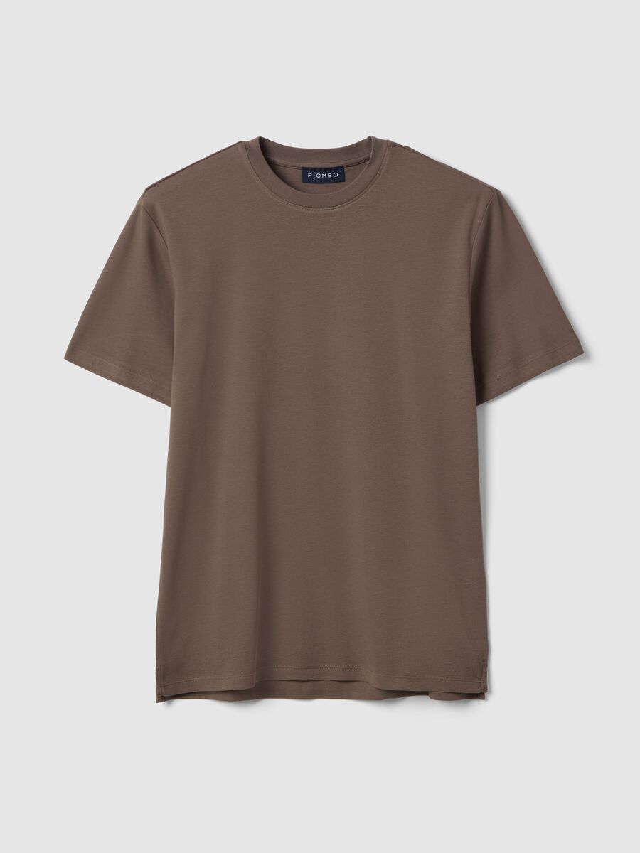 Brown pure cotton regular fit crew-neck T-shirt_0