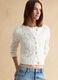 White cotton blend cardigan with regular fit and knitted pattern_0