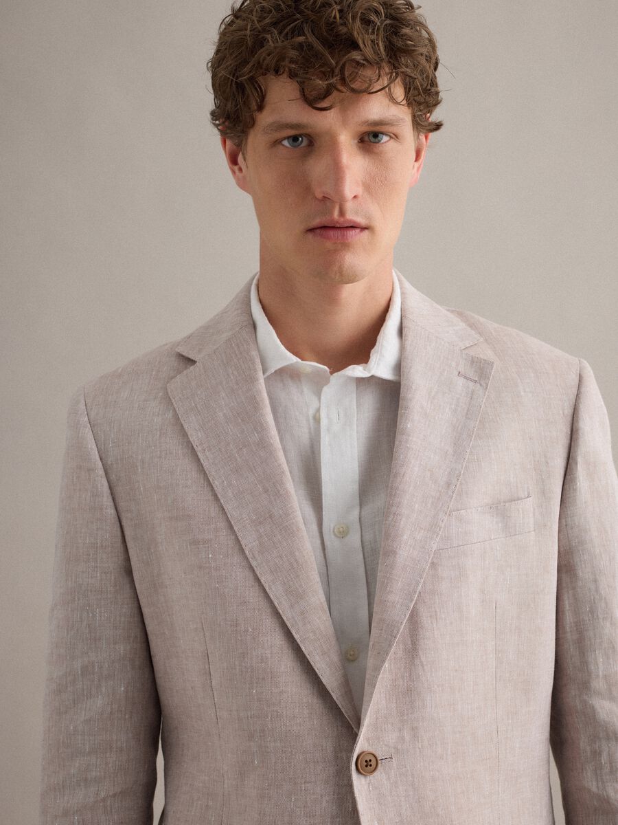 Slim Fit Beige Pure Linen Blazer_3