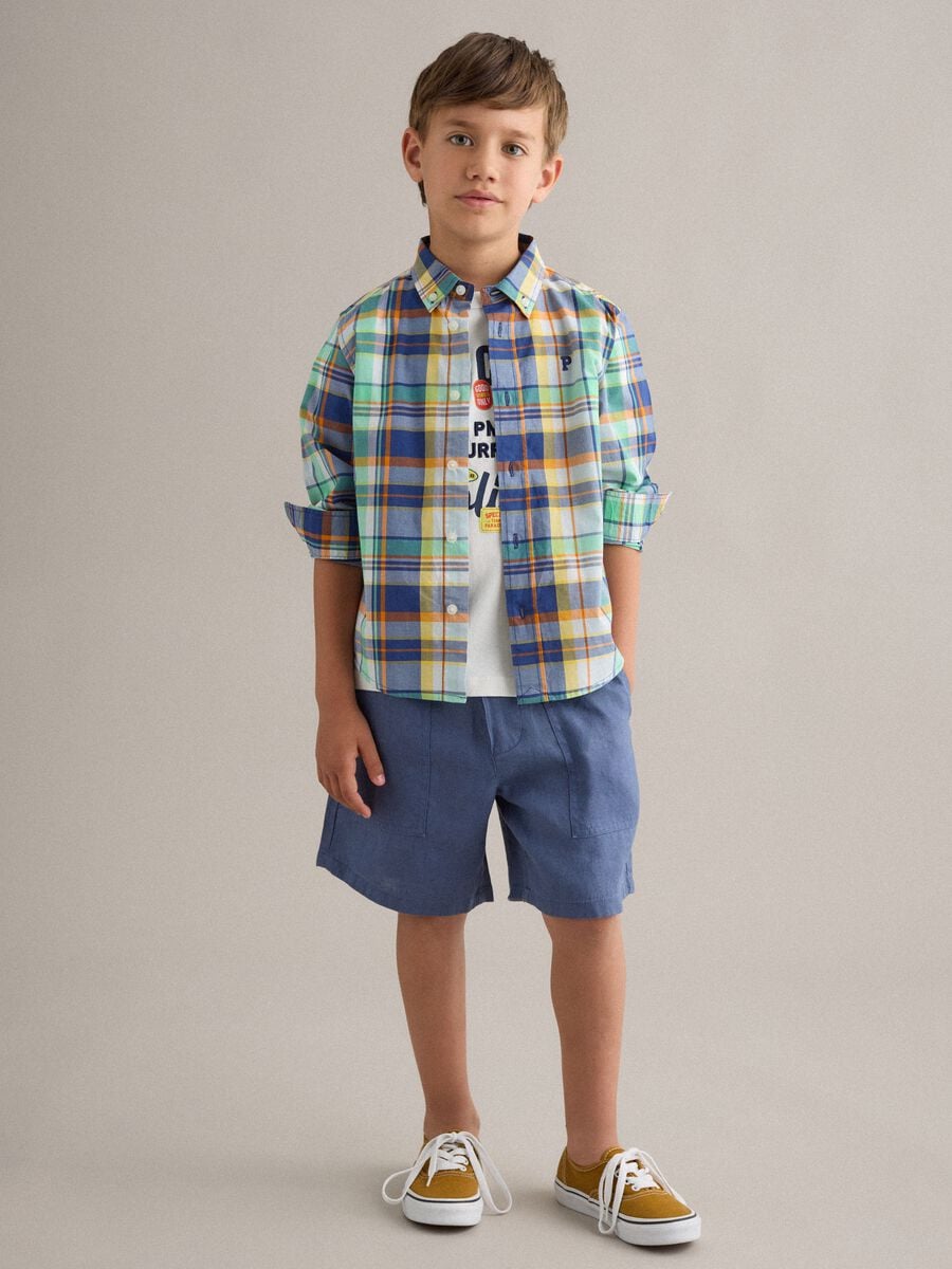 Boys&rsquo; blue pure linen cargo shorts &ndash; baggy fit_0