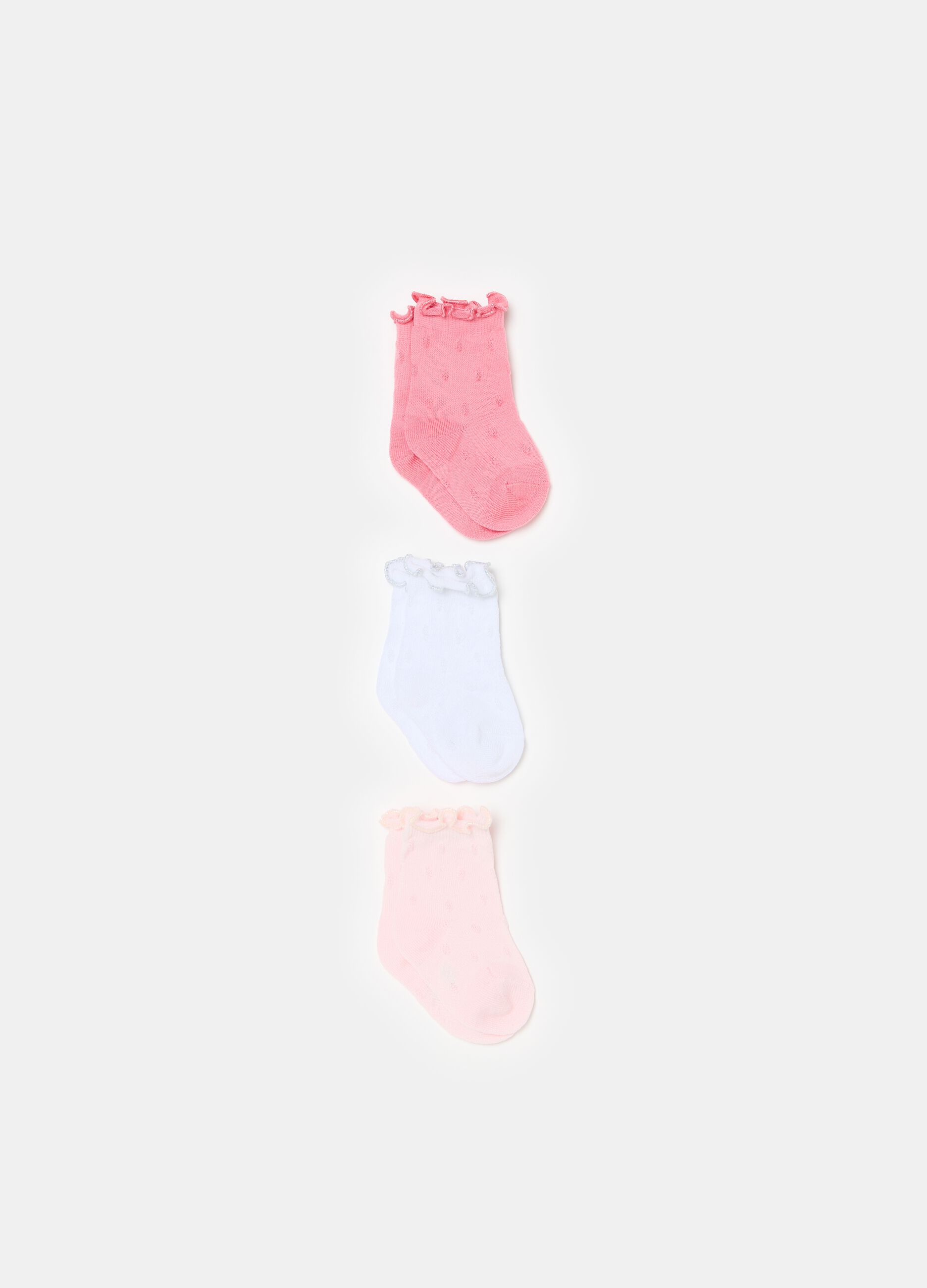 Three-pair pack short socks with openwork design