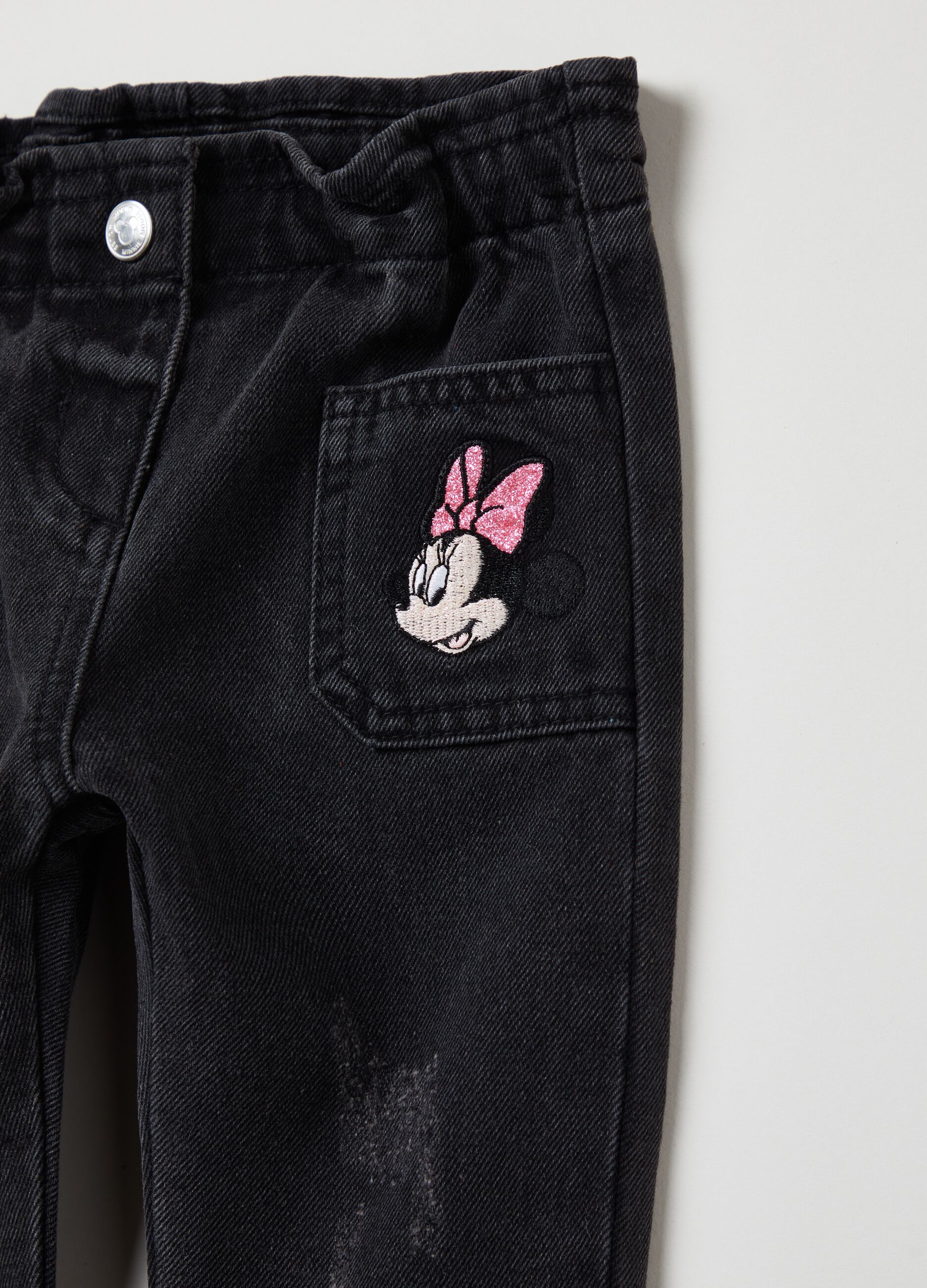 Paper bag jeans with Minnie Mouse embroidery_2
