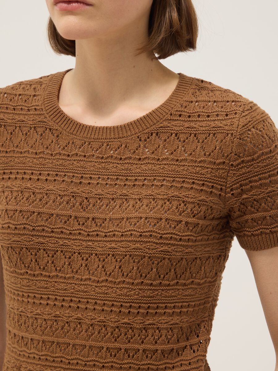 Brown pure cotton regular fit knitted sweater_3