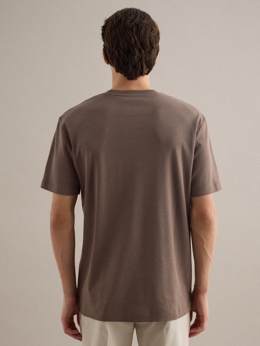 Brown pure cotton regular fit crew-neck T-shirt_3