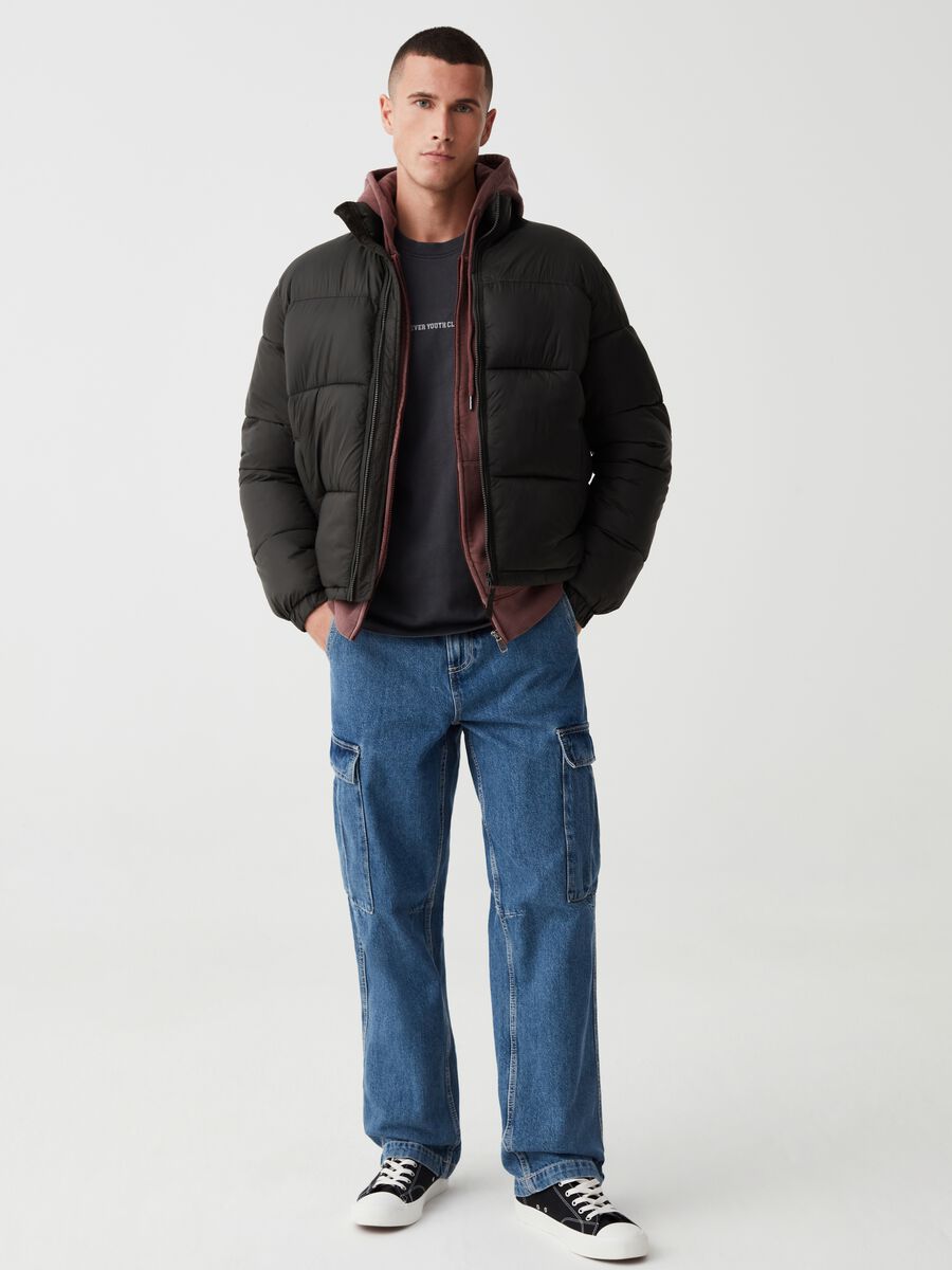 Quilted full-zip down jacket with high neck_0