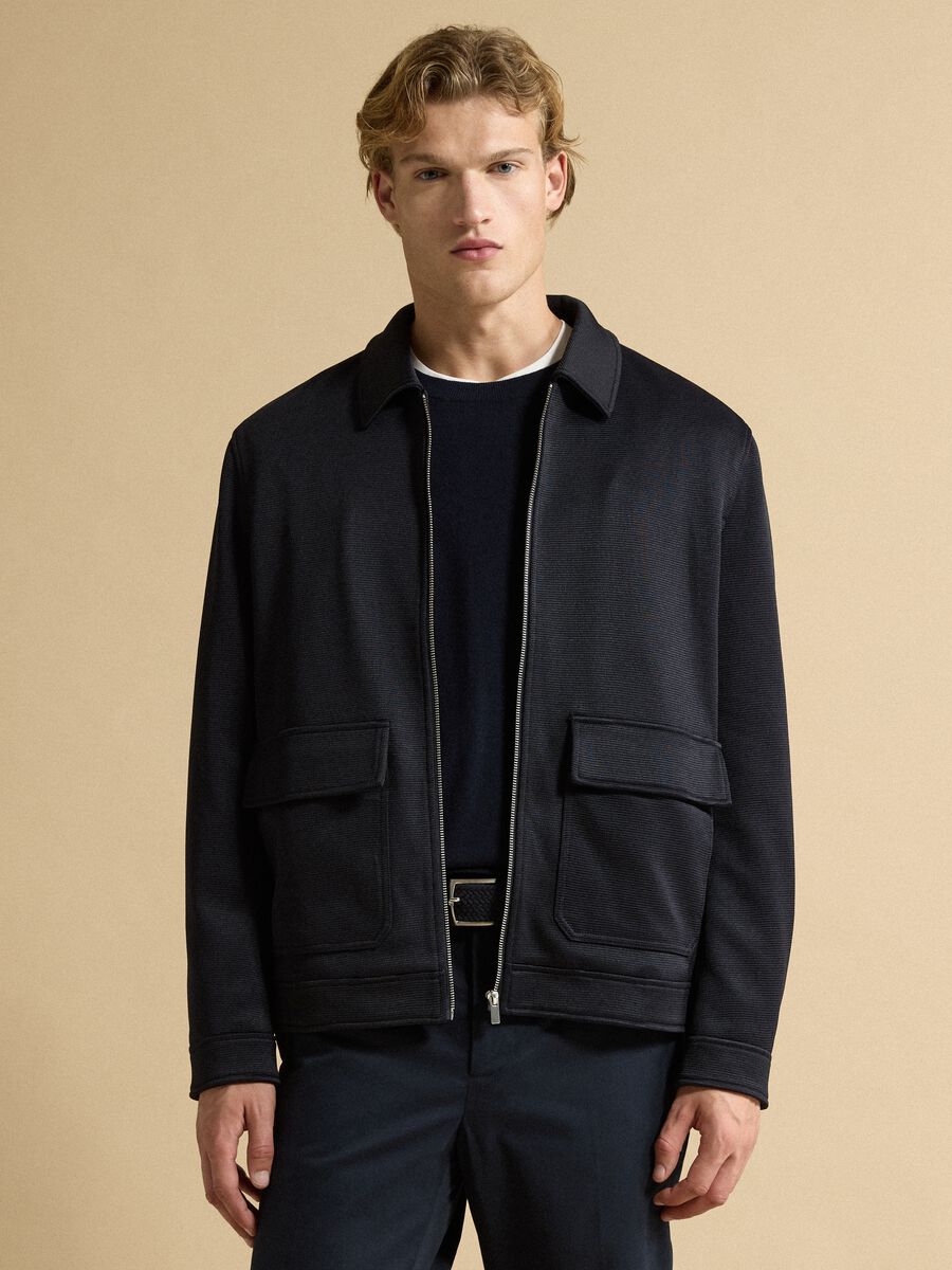 Blue padded stretch-fabric jacket_1