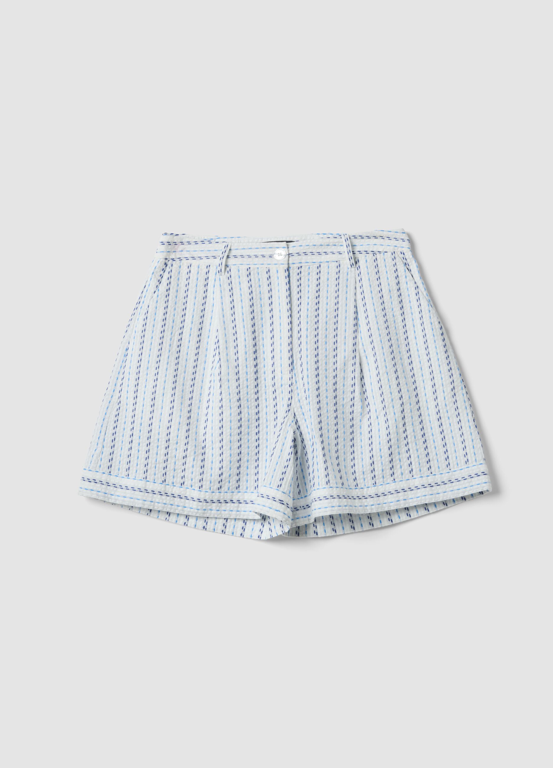 White pure cotton striped shorts