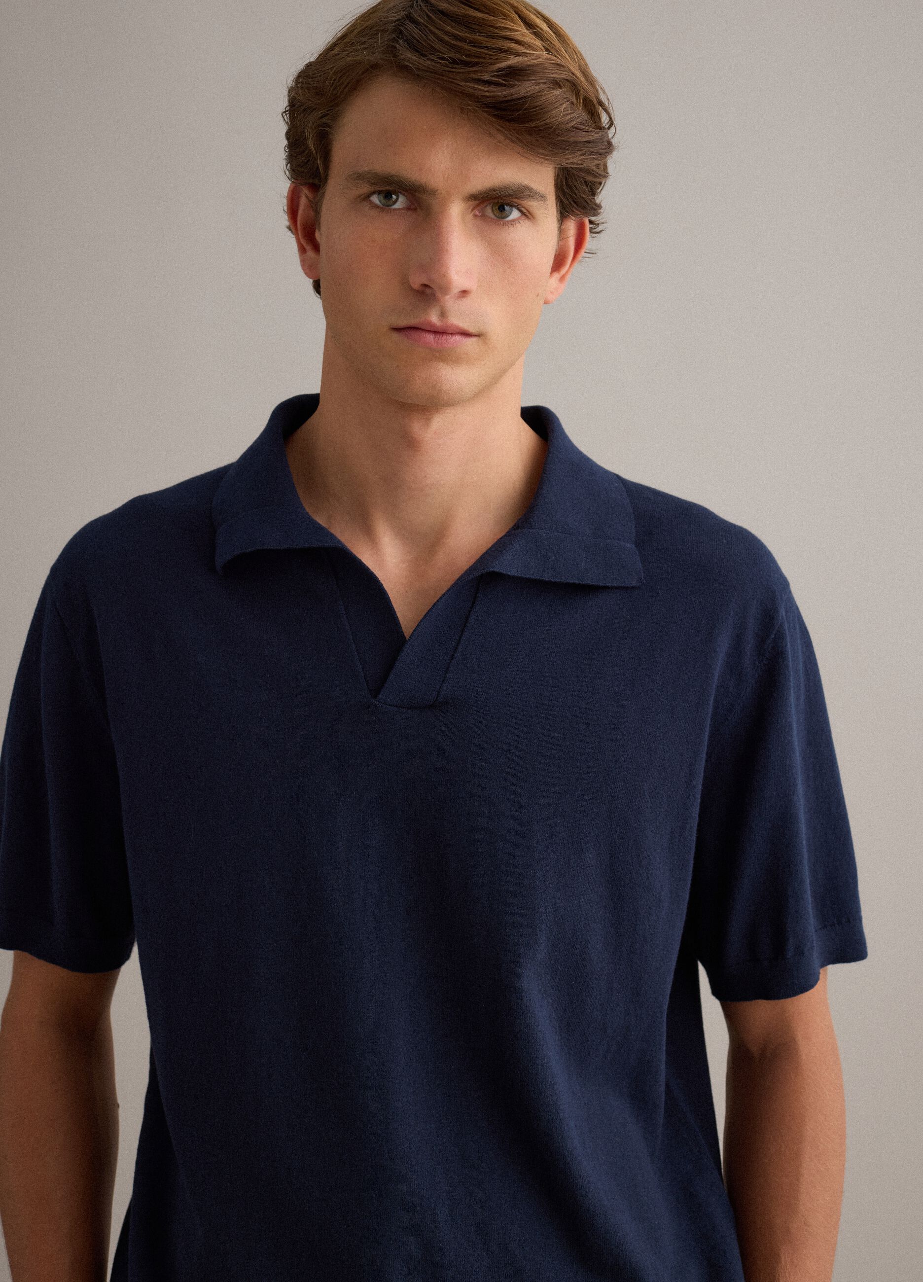 Short-sleeved blue polo in pure cotton