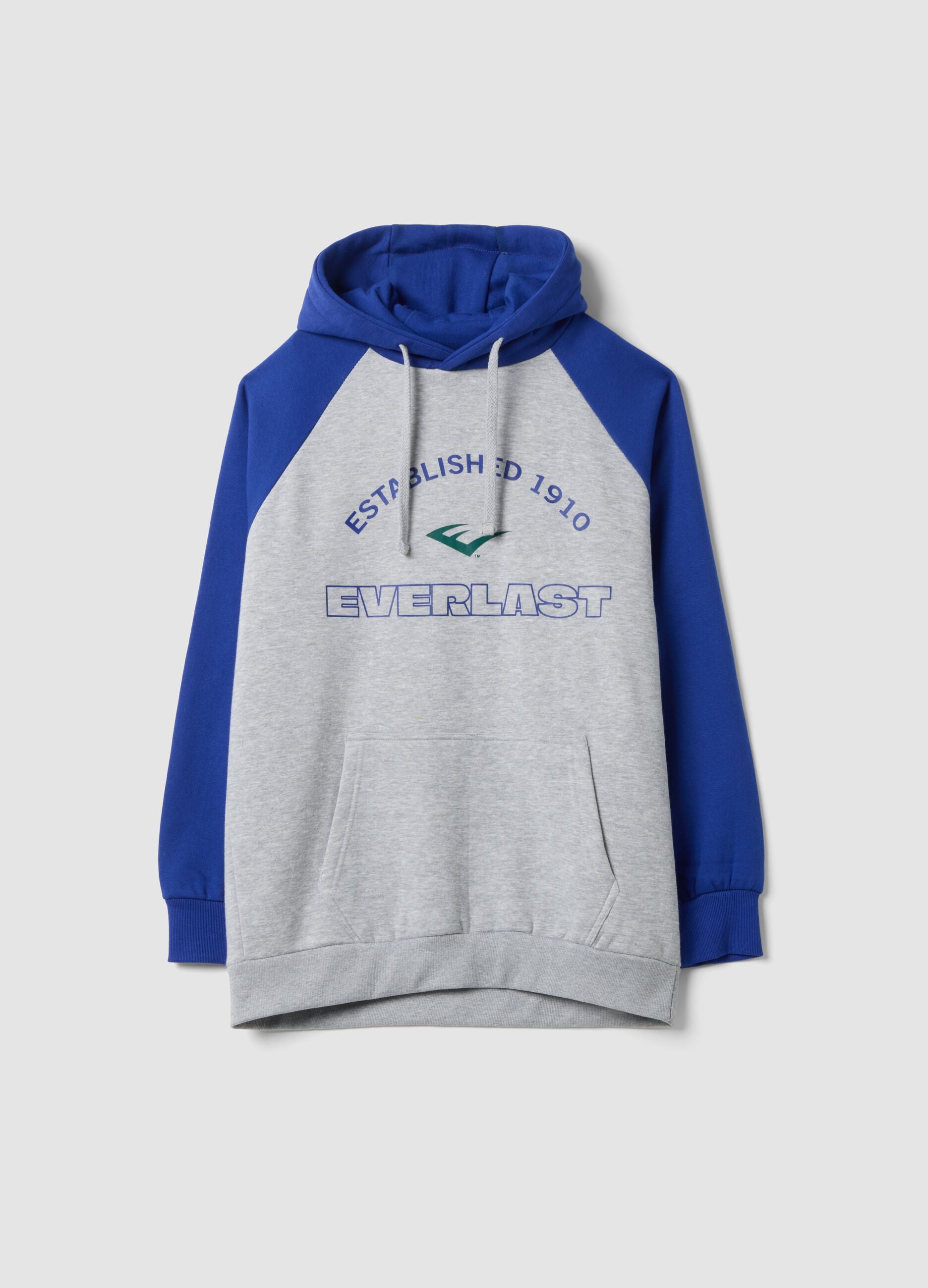Grey marl cotton-blend hoodie with drawstring hood and print