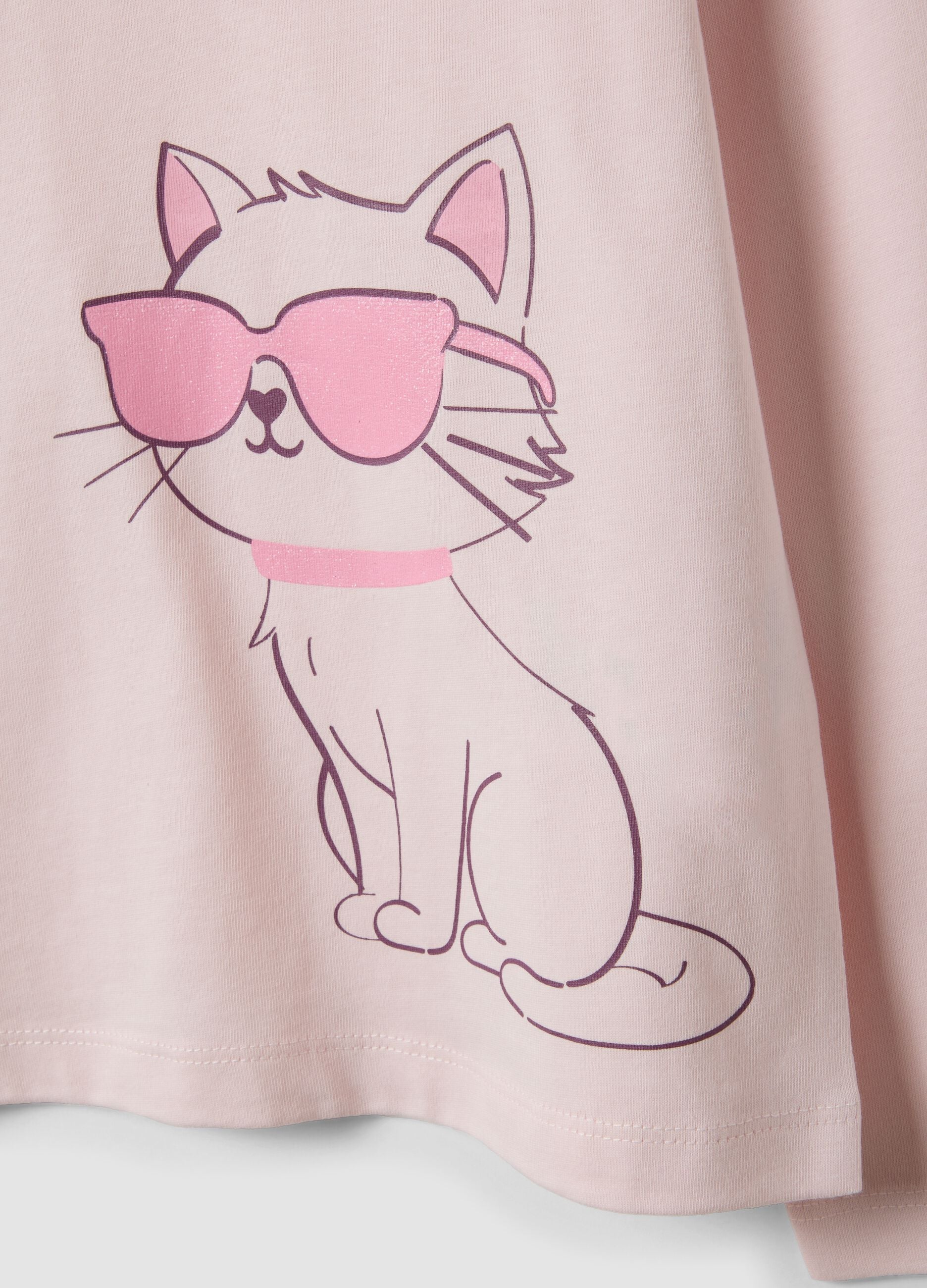 Rosa T-Shirt aus reiner Bio-Baumwolle mit K&auml;tzchen-Print f&uuml;r M&auml;dchen