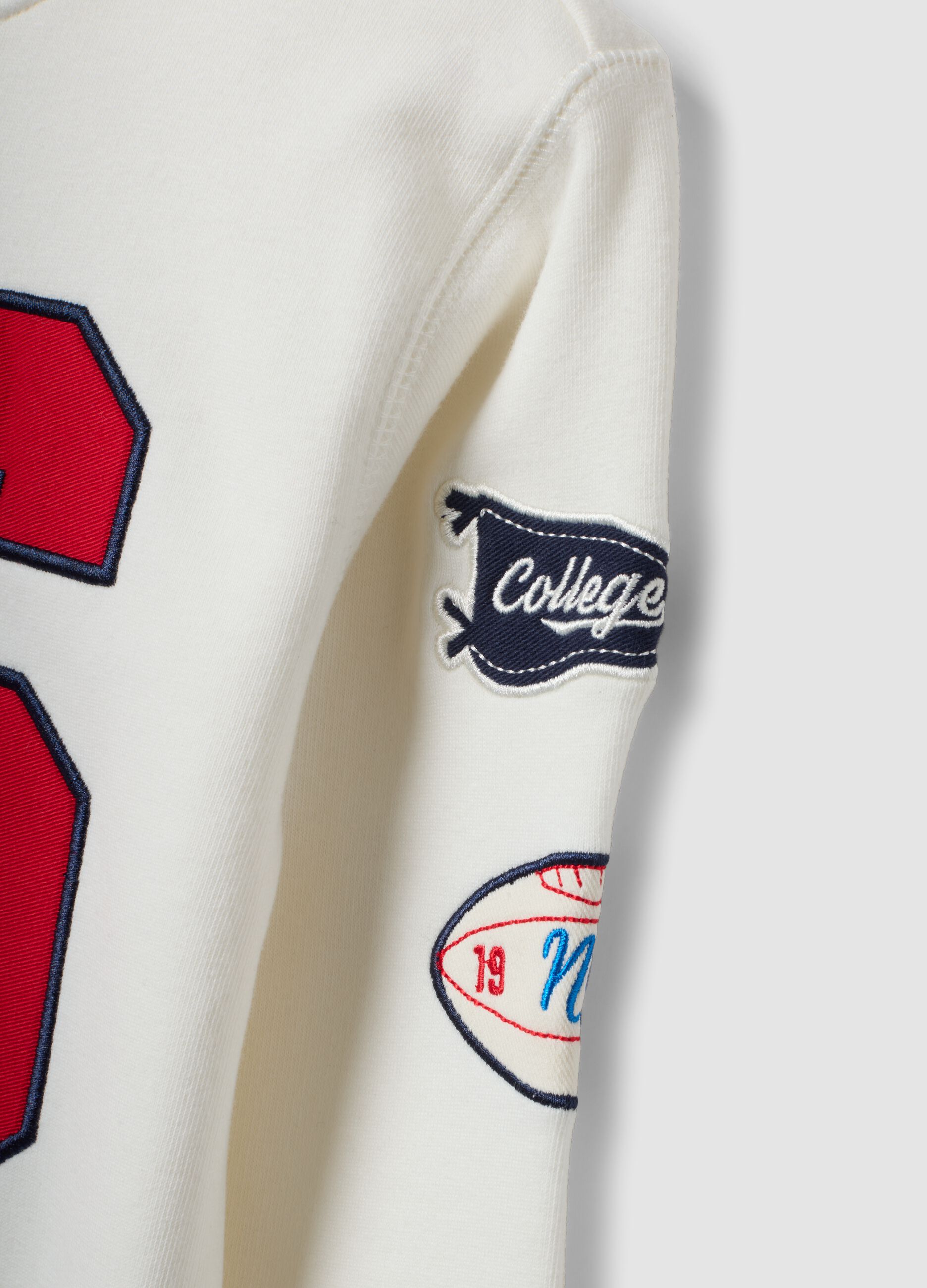 White cotton-blend sweatshirt with college print for boys