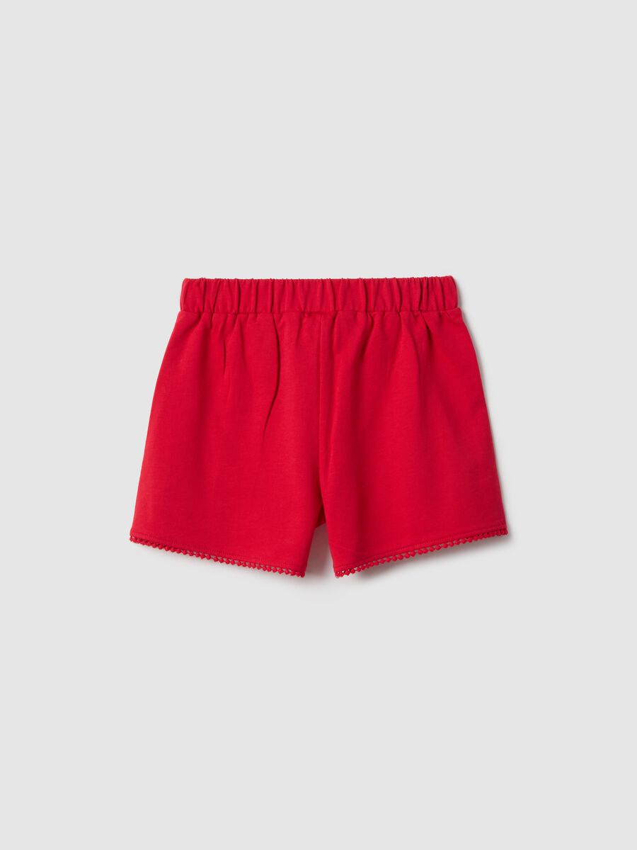 Red pure cotton girls' shorts in regular fit with rhinestones_1
