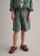 Green pure linen baggy fit cargo shorts for boys_2
