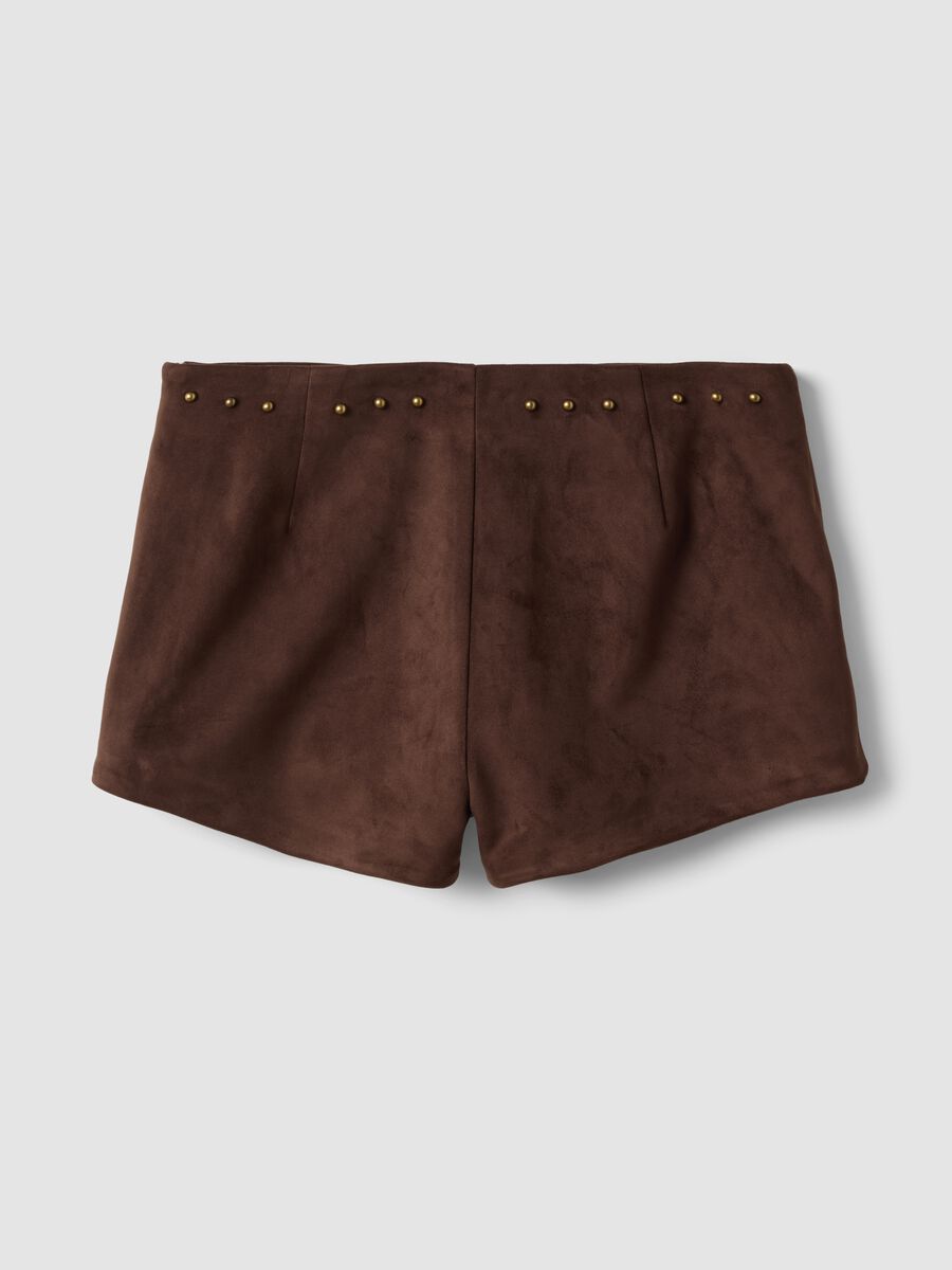 Brown stretch mini shorts with studs_5