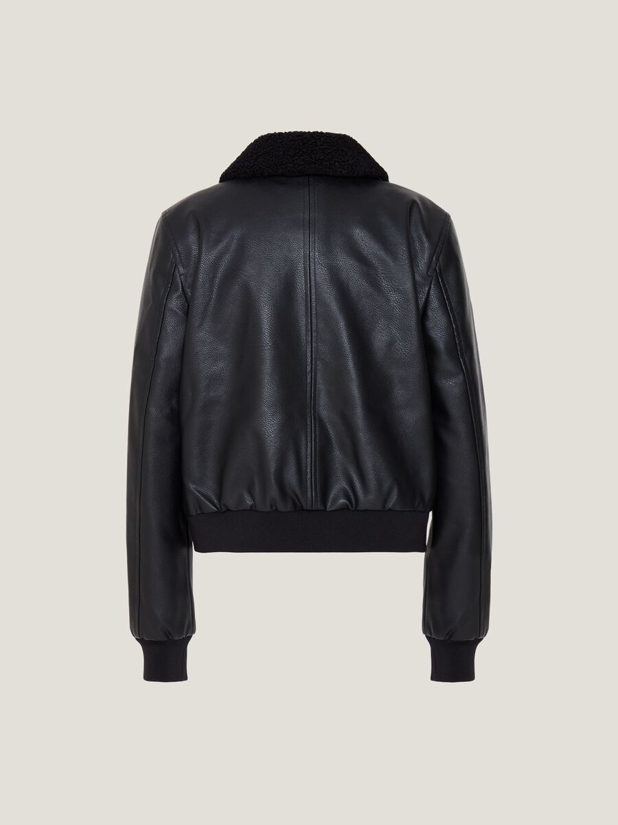 Glossy-effect Bomber jacket with sherpa collar_3