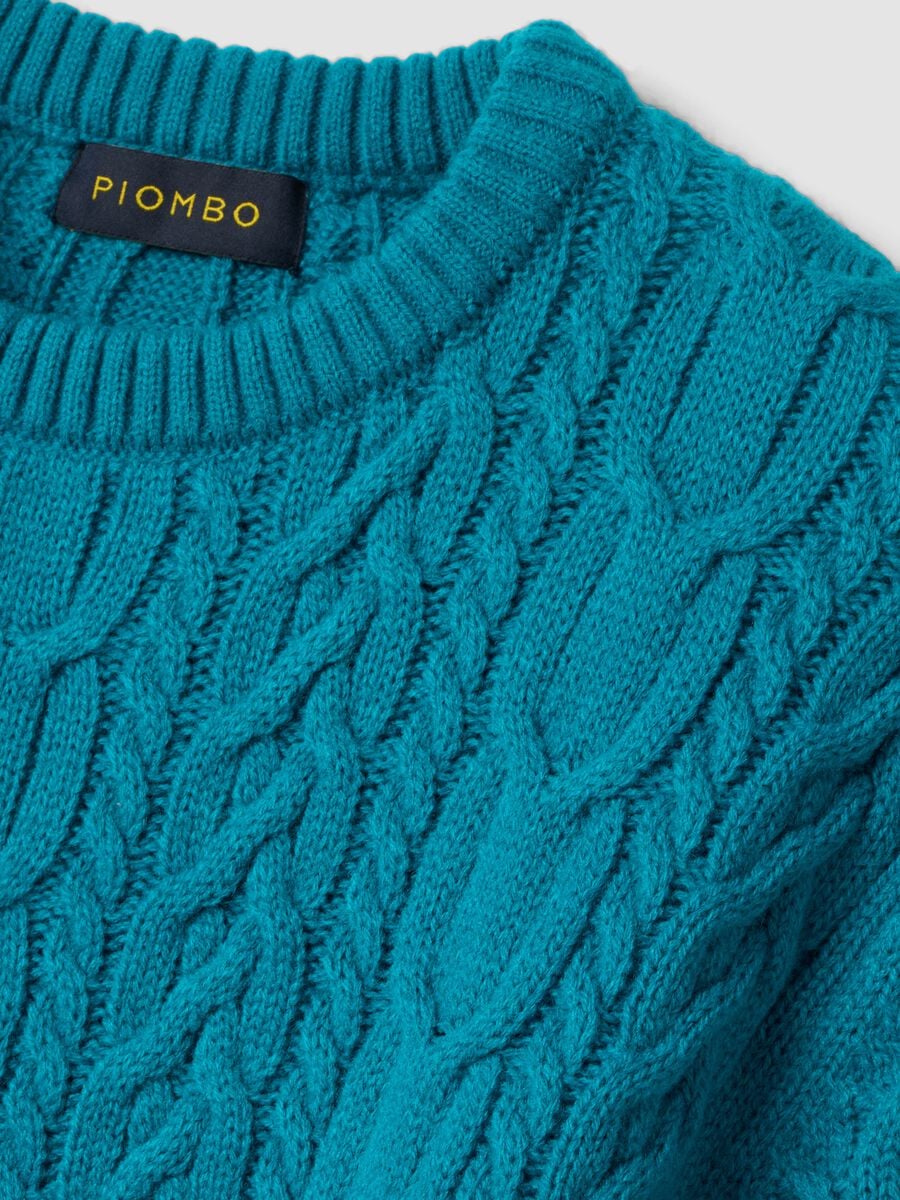 Maglia azzurra girocollo in misto lana con lavorazione jacquard_5