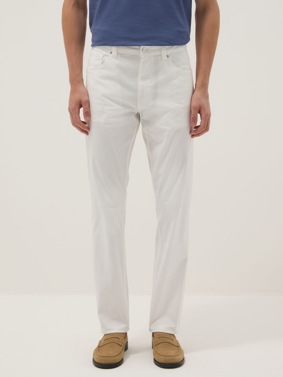 Slim fit stretch cotton white trousers_1