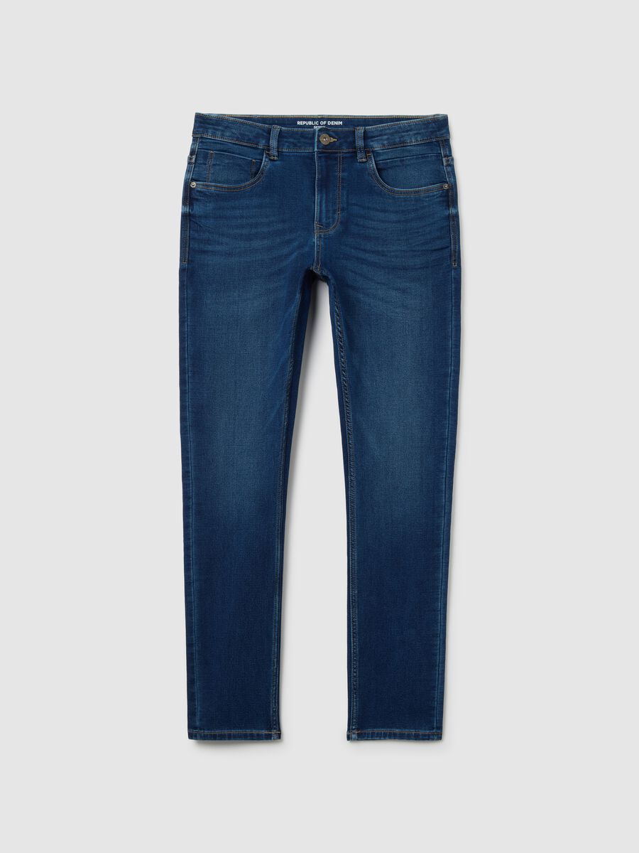 Blue denim jeans in cotton blend skinny fit_4