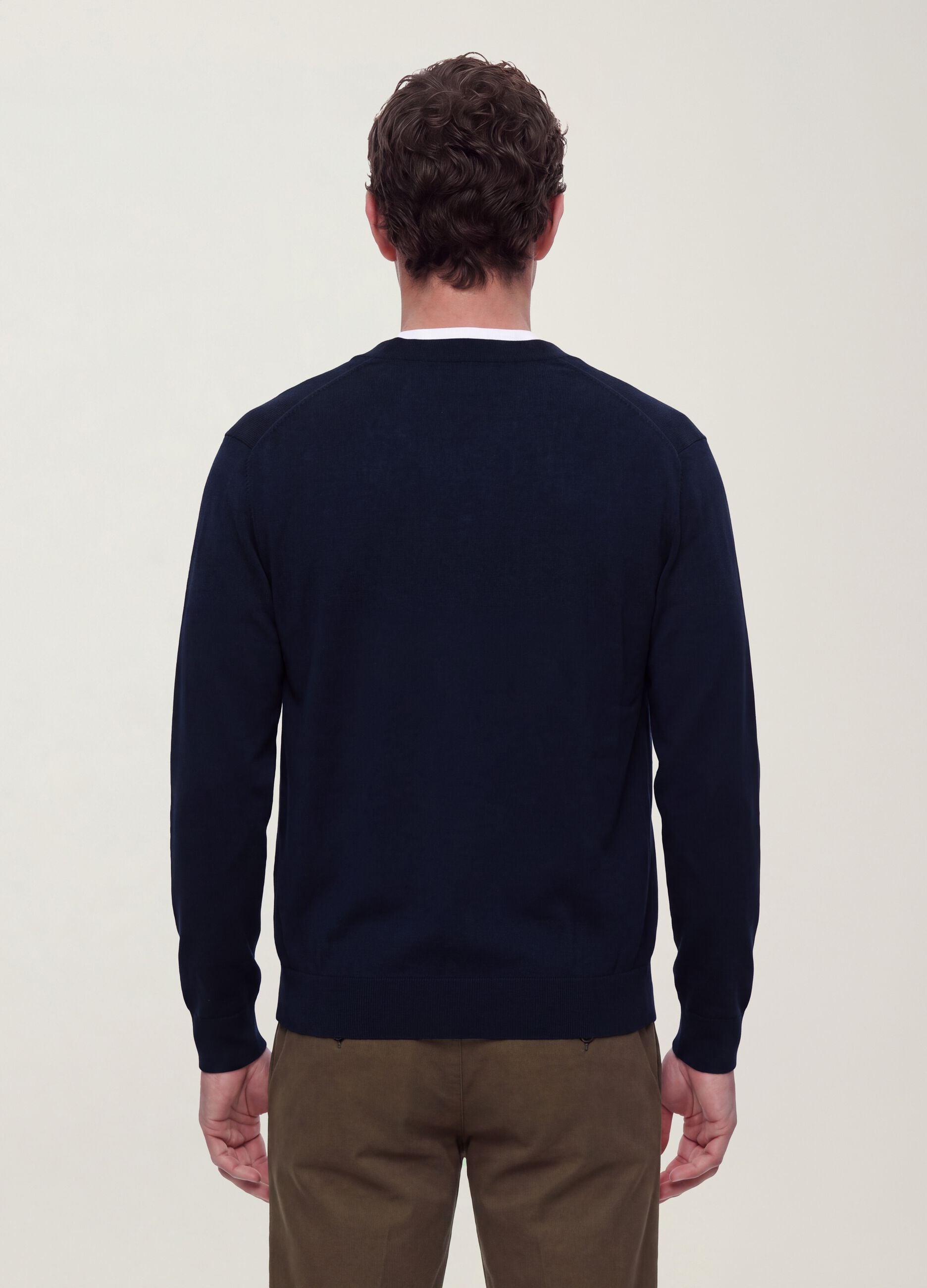 C&aacute;rdigan azul en mezcla de viscosa con cuello pico, corte regular