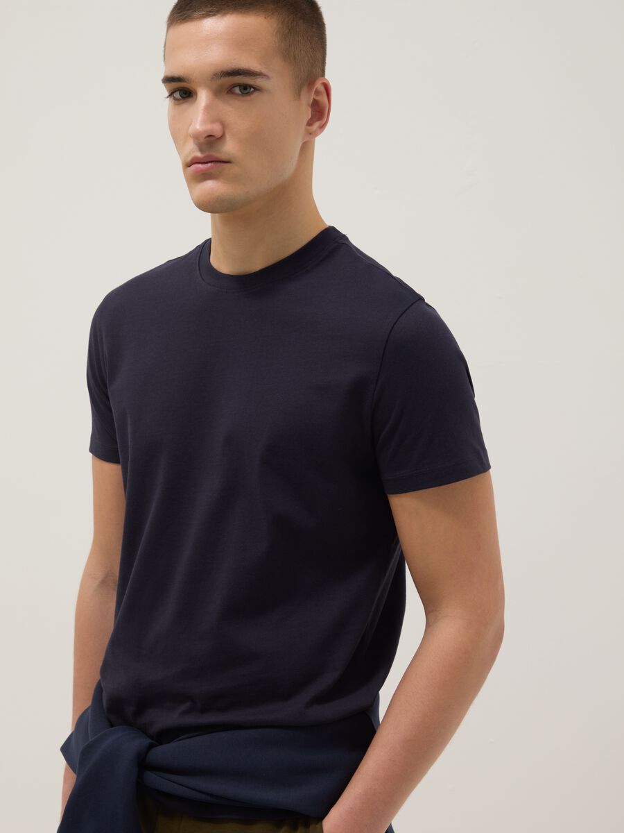 Blue pure cotton short-sleeve T-shirt_0