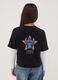 T-shirt nera in puro cotone con collo a costine e stampa Stitch_2