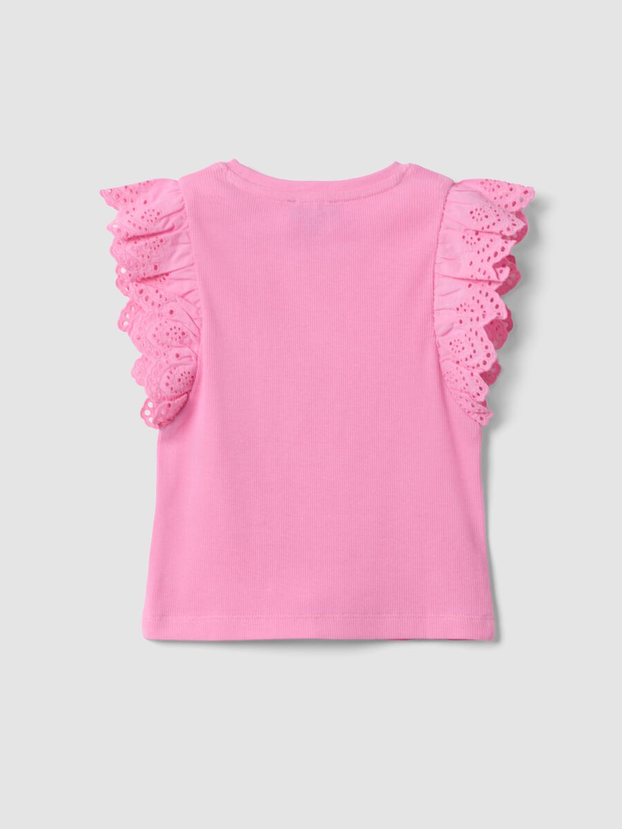 Girls&rsquo; pink stretch cotton vest top with ruffles_1