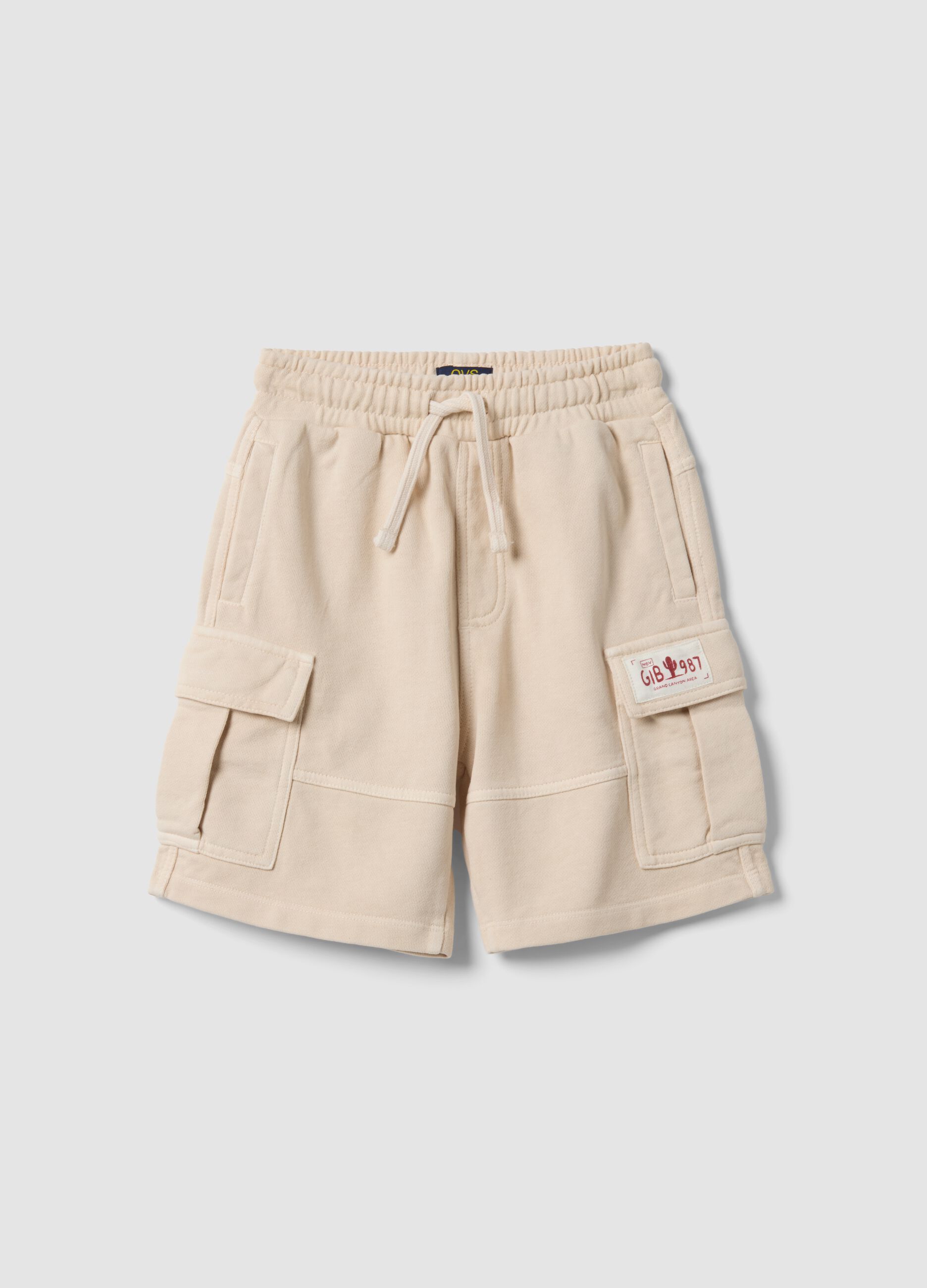 Beige pure cotton cargo shorts for boys, comfort fit