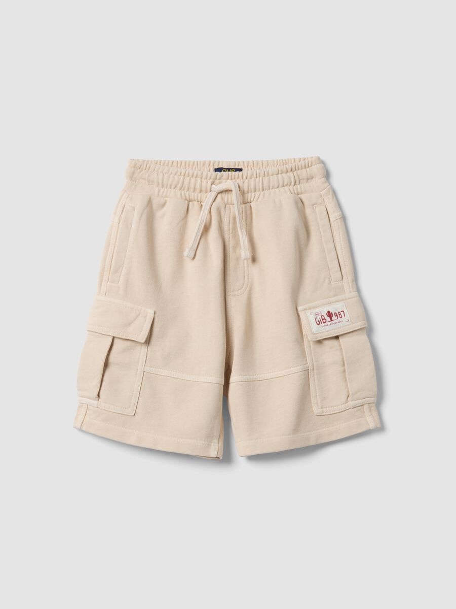 Beige pure cotton cargo shorts for boys, comfort fit_0