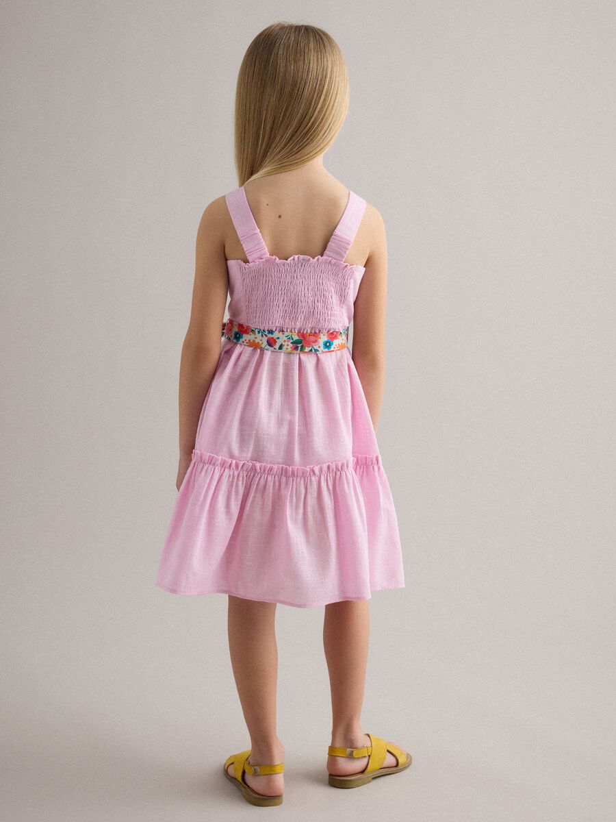Girls' regular fit pink pure cotton dress with floral belt_2