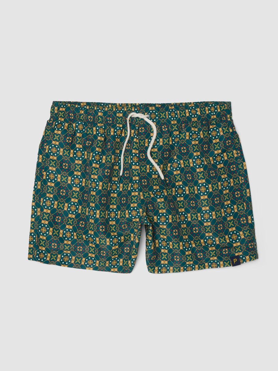Green patterned swim shorts with elasticated waist_4