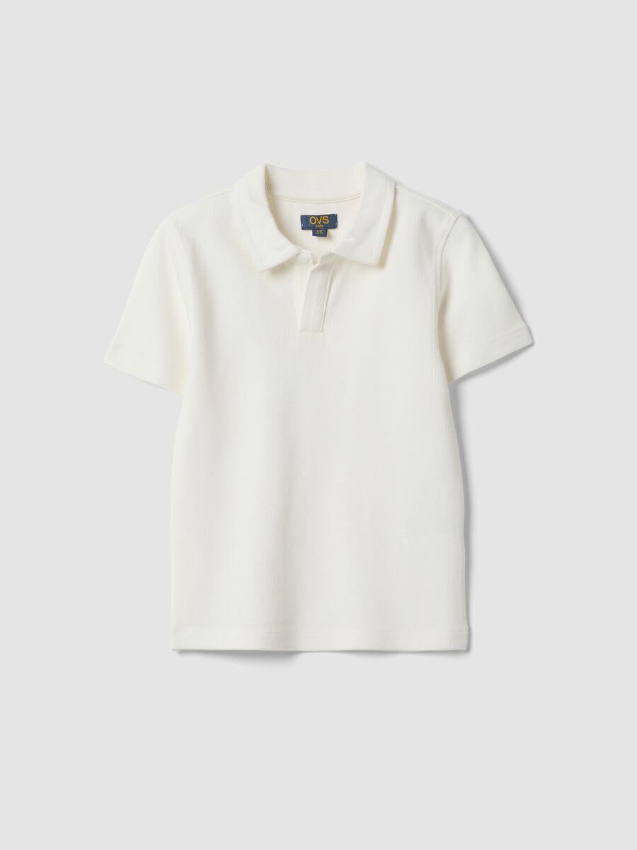 White stretch cotton polo shirt for boys_0