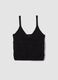 Black pure cotton regular-fit vest top with open-knit texture_4