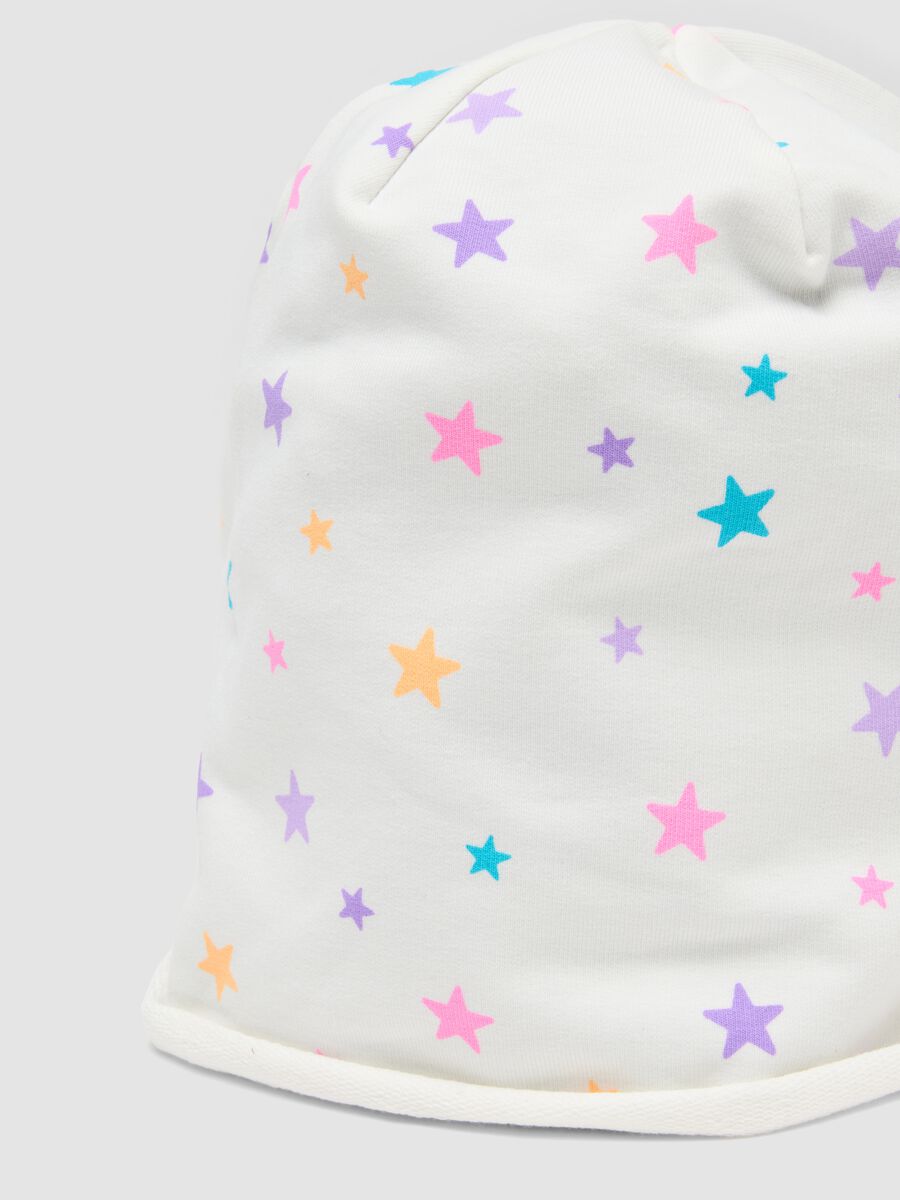 White stretch cotton hat with star print for girls_2