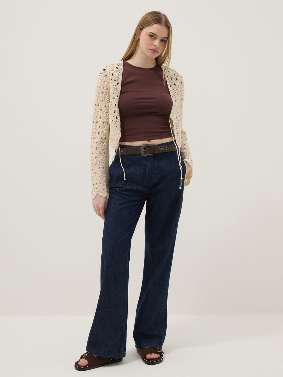 Beiger Regular-Fit-Cardigan aus Baumwollmix mit Ajourmuster_2