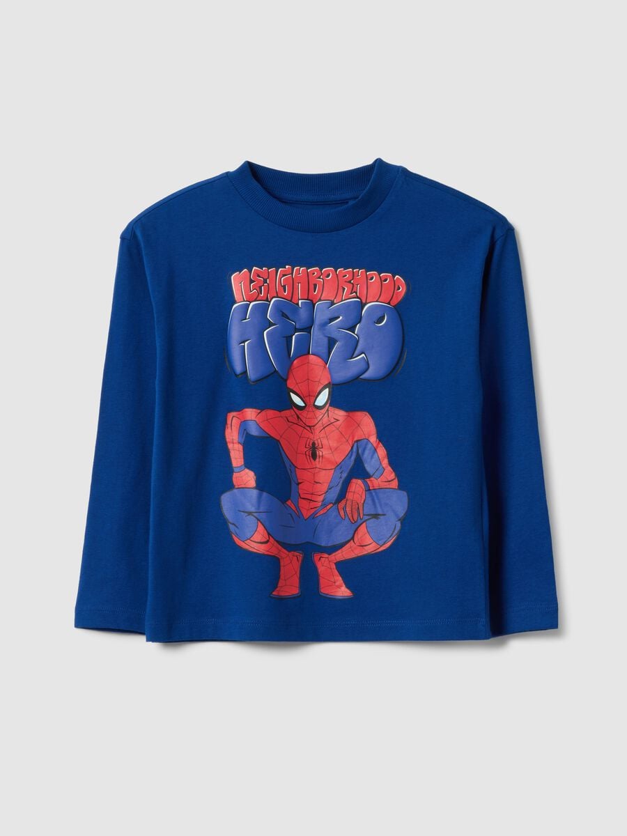 T-shirt blu da bambino in puro cotone con stampa MARVEL Spider-Man over_0