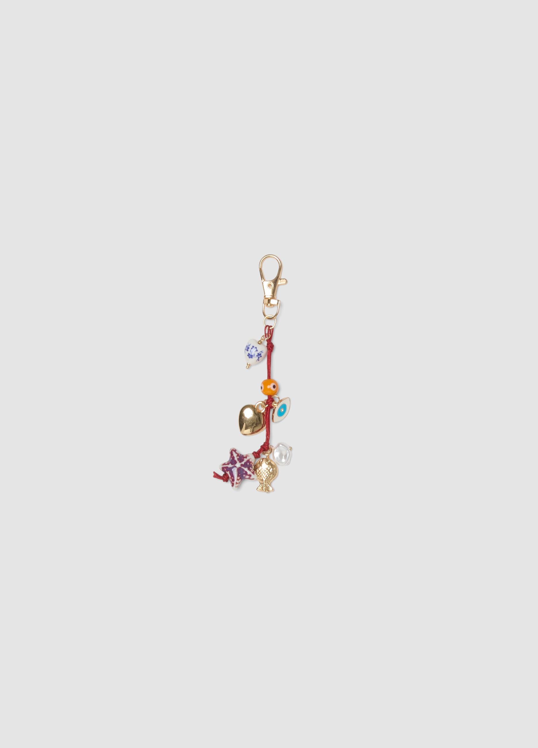Multicolour keyring pendant with decorative charms