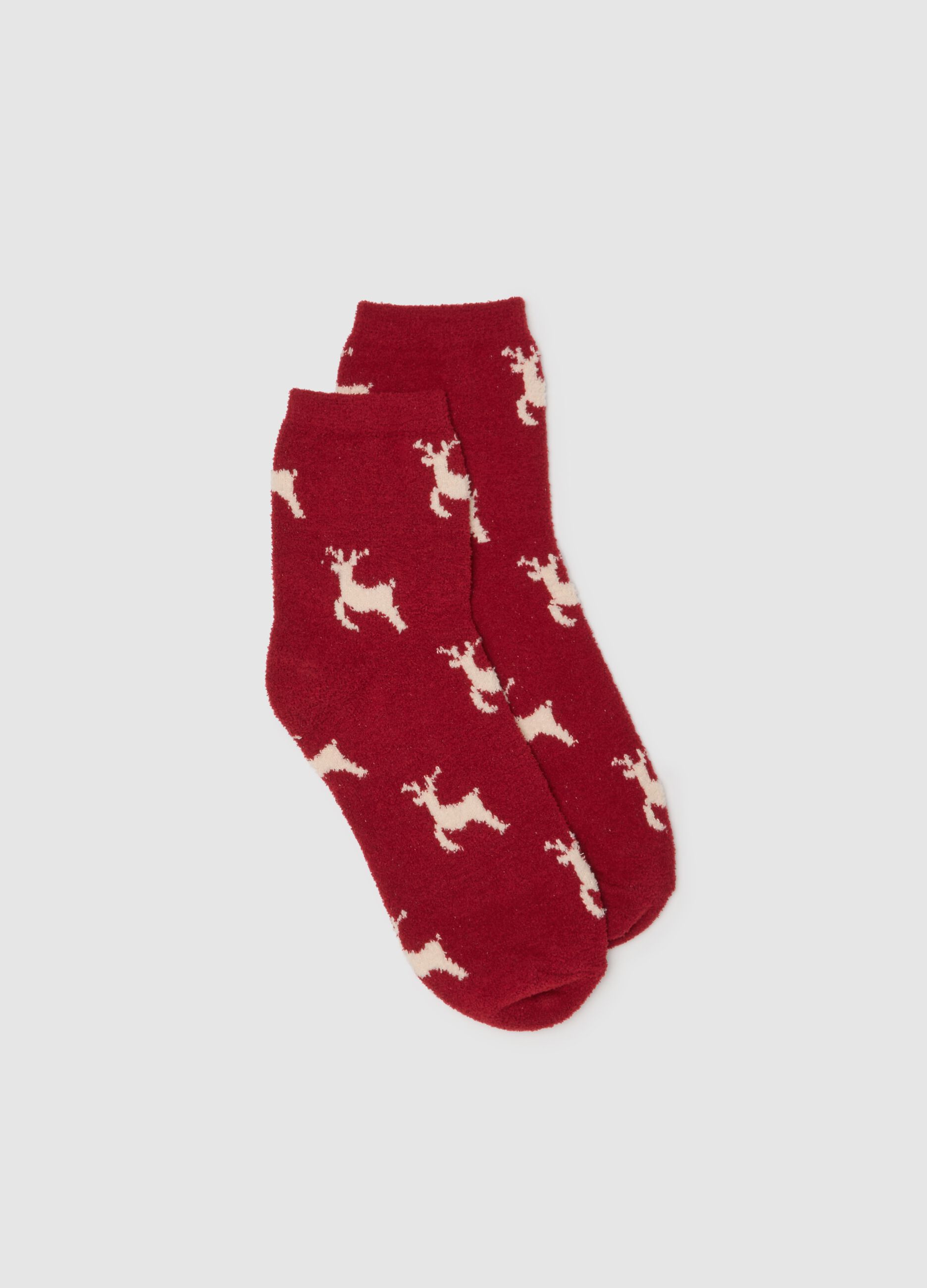 Multicolour Stretch Fabric Christmas Socks with Print