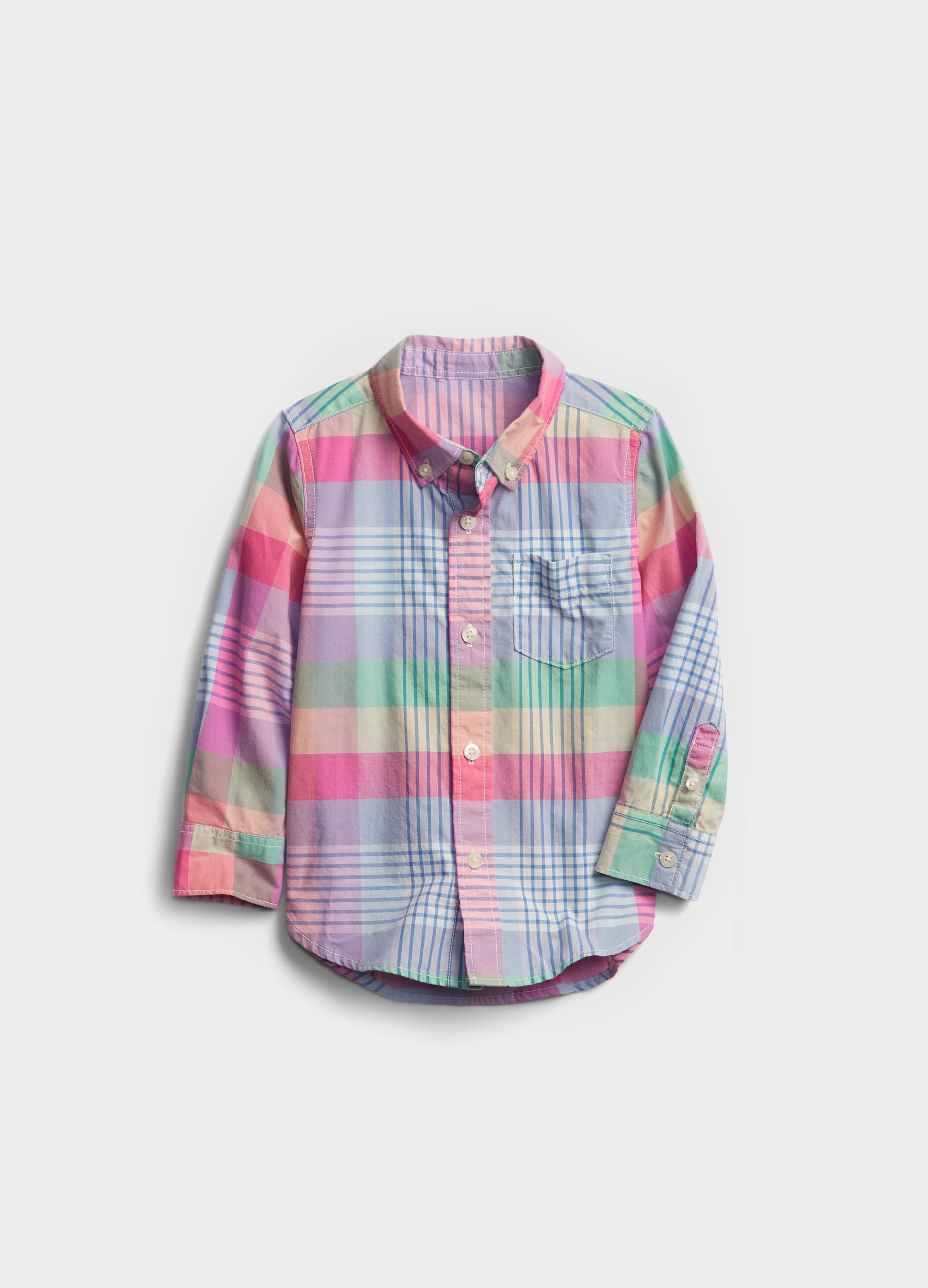 Check shirt with button-down collar