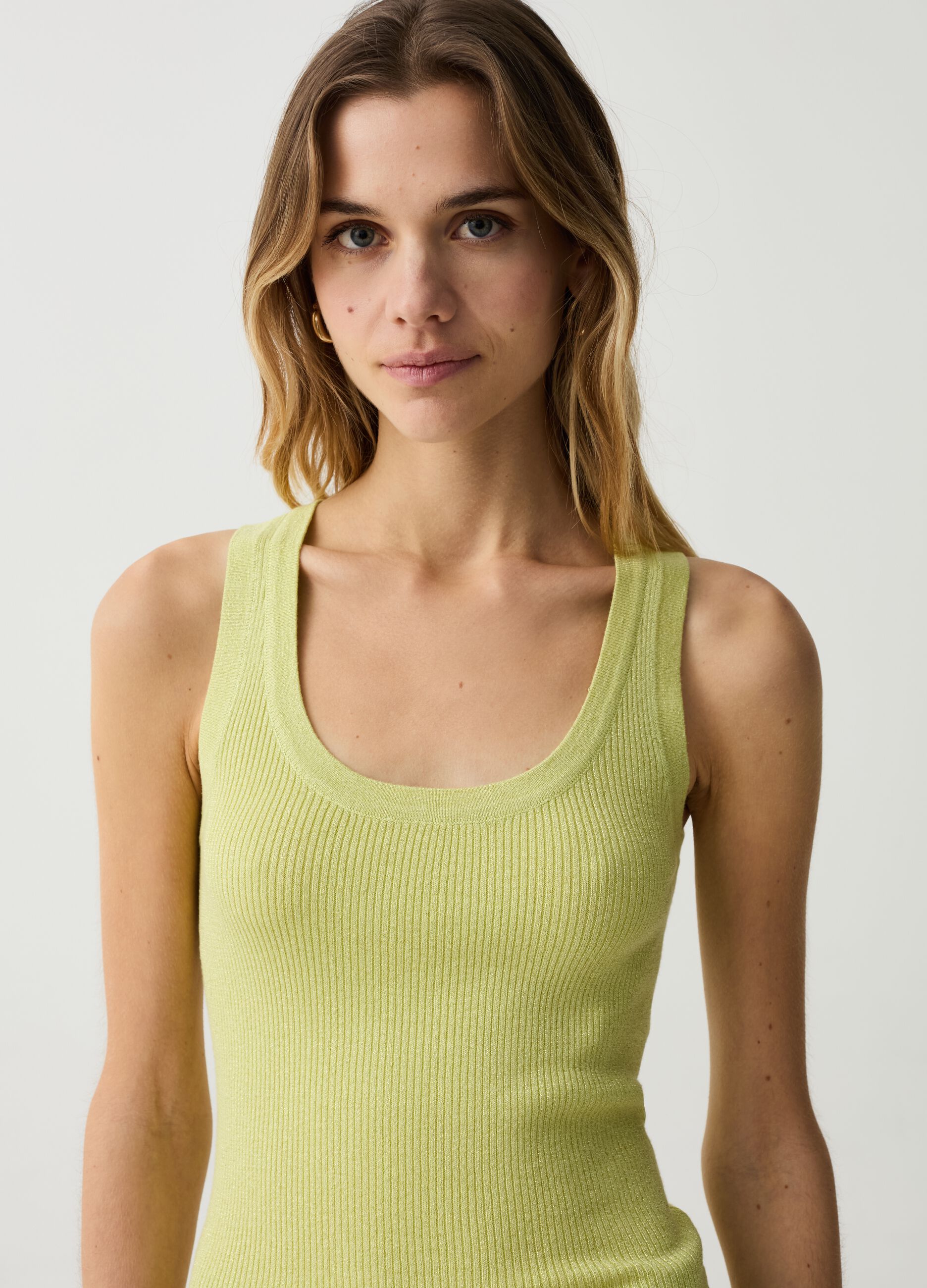 Ribbed tank top with lurex